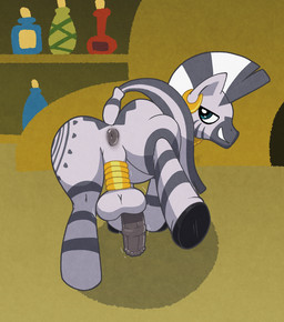 animal_genitalia animal_penis anus backsack ball_ring ball_stretcher balls butt butt_shot crossgender equine_genitalia equine_penis feral genitals half-erect looking_at_viewer looking_back looking_back_at_viewer male penis quadruped solo argon_vile friendship_is_magic hasbro my_little_pony zecora_(mlp) equid equine mammal zebra from_behind_(disambiguation) hi_res