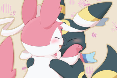 ambiguous_gender black_body black_fur blush duo eyes_closed face_to_face feral fur kemono open_mouth simple_background white_body white_fur hirochanu nintendo pokemon eeveelution generation_2_pokemon generation_6_pokemon pokemon_(species) sylveon umbreon 2026 3:2 hi_res