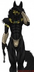 anthro black_body black_fur bottomwear claws clothing fur loincloth male markings muscular muscular_anthro muscular_male solo tail thong underwear mayonaka000 anubite anubian_jackal canid canine canis deity jackal mammal 2008 hi_res