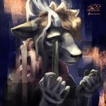 5_fingers abstract_art abstract_background against_surface ambiguous_gender anthro antlers biped black_clothing black_nose black_topwear blonde_hair blood blue_eyes bodily_fluids brown_body brown_fur brown_hair clothed clothing crying depression fingers frown fur glass green_eyes grey_body grey_eyes grey_fur hair hooved_fingers hooves horn looking_down male neck_tuft pivoted_ears sad shirt simple_background snout solo tan_body tan_fur tears text topwear tuft white_body white_fur zaverose zav cervine deer mammal new_world_deer reindeer 1:1 absurd_res bust_portrait digital_drawing_(artwork) digital_media_(artwork) digital_painting_(artwork) english_text half-length_portrait hi_res painting_(artwork) portrait shaded signature watermark