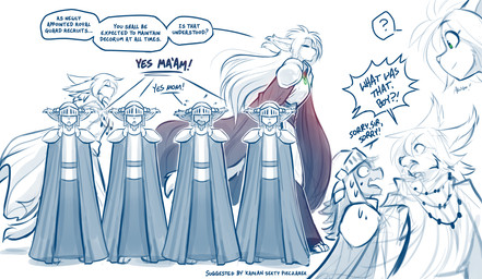 anthro biped bottomwear breasts clothed clothed_anthro clothed_female clothed_male clothing dialogue female front_view fully_clothed fully_clothed_anthro fully_clothed_female fully_clothed_male fur group hair male standing tail text topwear conditional_dnp tom_fischbach twokinds king_adelaide basitin mammal 2026 digital_drawing_(artwork) digital_media_(artwork) english_text hi_res