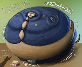 anthro belly big_belly bloated bottomwear button_(fastener) clothing dessert dialogue doughnut food fur immobile inflation jewelry male markings morbidly_obese morbidly_obese_anthro morbidly_obese_male navel necklace obese obese_anthro obese_male overweight overweight_anthro overweight_male pants pastry police police_jacket police_uniform silhouette solo sound_effects spots spotted_body spotted_fur tail text underwear uniform ian-exe disney zootopia benjamin_clawhauser cheetah felid feline mammal 2025 english_text hi_res signature