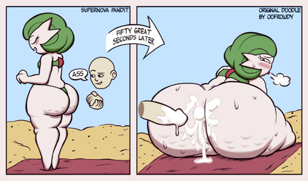 after_sex beach big_butt bikini blush blush_lines bodily_fluids border butt cellulite chest_spike clothing cum dialogue disembodied_penis duo eyelashes eyes_closed featureless_feet feet female genital_fluids genitals green_bikini green_clothing green_hair green_swimwear grey_border hair leaking_cum looking_at_butt male male/female open_mouth penis rear_view red_eyes short_hair solo_focus spikes spikes_(anatomy) sweat sweatdrop swimwear text thick_thighs two-piece_swimsuit white_body wide_hips oofrowdy supernova_pandit nintendo pokemon gardy_(oofrowdy) gardevoir generation_3_pokemon human humanoid mammal pokemon_(species) comic english_text hi_res