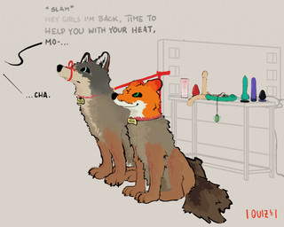 animal_dildo animal_sex_toy bound clothing collar collar_tag costume dialogue dildo duo female feral fursuit muzzle_(object) muzzled sex_toy text vibrator quizzical_(artist) ellie_(quizzical) mocha_(quizzical) canid canine canis coyote fox mammal red_fox true_fox english_text