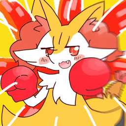 ambiguous_anthro ambiguous_gender anthro biped blush blush_stickers boxing_gloves boxing_gloves_only clothing cute_fangs fangs food front_view handwear handwear_only mostly_nude object_in_tail open_:3 open_mouth open_smile shrimp_(food) smile snout solo standing tail teeth annyui0611 nintendo pokemon braixen canid generation_6_pokemon mammal pokemon_(species) 1:1 2022 digital_drawing_(artwork) digital_media_(artwork) half-length_portrait hi_res japanese_description portrait translated_description