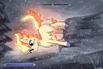 evergreen_tree female feral fire flaming_hair flaming_mane flaming_tail hooves hud outside pine_tree plant pseudo_hair pseudo_mane quadruped snow solo standing tail tree white_body winter lumineko bethesda_game_studios microsoft nintendo pokemon skyrim the_elder_scrolls generation_1_pokemon pokemon_(species) ponyta 2025