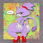 anthro big_butt breasts butt clothed clothing dialogue female footwear high_heels holding_butt nipples shoes solo text thong topless underwear iamzavok sega sonic_the_hedgehog_(series) blaze_the_cat domestic_cat felid feline felis mammal 1:1 english_text hi_res