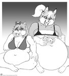 accessory anthro belly beverage big_belly big_breasts bikini bodily_fluids bow_ribbon breasts clothing deep_navel drooling duo eating female food fur hair hair_accessory hair_bow hair_ribbon multicolored_body multicolored_fur navel nipple_outline obese obese_anthro obese_female open_mouth overweight overweight_anthro overweight_female pepperoni pepperoni_pizza pizza ribbons saliva swimwear text tongue tongue_out two-piece_swimsuit two_tone_body two_tone_fur viroveteruscy if_hell_had_a_taste marci_hetson tiffany_brewwer canid canine domestic_cat felid feline felis fox mammal 2017 absurd_res hi_res monochrome url