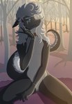 anthro female forest genitals hair long_hair looking_at_viewer plant pussy sitting solo spread_legs spreading tail tree omalakai mythology malakai_(malakai) dragon mythological_creature mythological_scalie scalie absurd_res hi_res