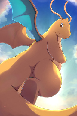 1_horn 3_fingers ambiguous_anthro ambiguous_gender antennae_(anatomy) anthro back_wings biped blue_sky brown_eyes claw_fingers claws closed_smile cloud day fingers flying glistening glistening_eyes horn light looking_back membrane_(anatomy) membranous_wings mouth_closed multicolored_body multicolored_scales orange_body orange_horn orange_scales orange_tail orange_wings outside scales short_horn sky skyscape small_horn smile snout solo sunlight tail tan_antennae tan_body tan_scales tan_tail teal_membrane teal_wings thick_tail two_tone_body two_tone_scales two_tone_tail two_tone_wings ventral_scales white_claws wings rumine mythology nintendo pokemon dragon dragonite generation_1_pokemon mythological_creature mythological_scalie pokemon_(species) scalie 2026 hi_res lighting shaded