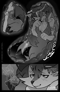 anthro bodily_fluids dialogue dishonesty duo female female/female inside_stomach internal organs saliva saliva_string stomach sweat vore willing_prey voremaxx nintendo pokemon braixen felid generation_6_pokemon generation_9_pokemon mammal meowscarada pokemon_(species) 2024 greyscale hi_res monochrome