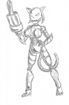 anthro big_breasts breasts claws female grin gun looking_at_viewer machine metallicats ranged_weapon smile solo weapon slashysmiley hanna-barbera swat_kats molly_mange domestic_cat felid feline felis mammal robot hi_res monochrome sketch