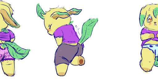 accident anthro blush bodily_fluids bottomwear clothed clothing desperation diaper embarrassed female genital_fluids omorashi padded padding pants peeing urine watersports wearing_diaper wetting young young_anthro young_female hangyakuneko nintendo pokemon eeveelution generation_4_pokemon leafeon pokemon_(species)