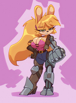 anthro big_breasts breasts cleavage clothed clothing cybernetic_arm cybernetic_leg cybernetic_limb eyelashes female fur gloves green_eyes hair handwear looking_at_viewer ponytail solo wide_hips yellow_body yellow_fur bigdad archie_comics sega sonic_the_hedgehog_(series) bunnie_rabbot bunnie_rabbot_(bigdad) lagomorph leporid mammal rabbit 2025