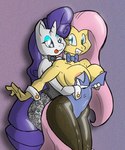 anthro anthrofied areola big_breasts blue_eyes blue_eyeshadow bow_tie breast_fondling breast_play breasts bunny_costume clenched_teeth clothing costume cuffs_(clothing) duo earth_pony equid equine eyeshadow female fluttershy_(mlp) fondling friendship_is_magic fur hair hand_on_breast hasbro heart_eyes heart_symbol horn horse leggings legwear leotard makeup mammal my_little_pony mythological_creature mythological_equine mythology pink_hair pink_tail pony purple_hair purple_tail rarity_(mlp) tail teeth theburningdonut tongue tongue_out unicorn white_body white_fur yellow_body yellow_fur