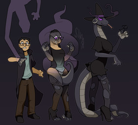 anthro base_one_layout basic_sequence black_background black_clothing black_footwear black_high_heels boots bottomwear breast_growth breasts clothing duo eyewear female footwear gender_transformation glasses glowing glowing_eyes growth high_heeled_boots high_heels holding_eyewear holding_glasses holding_object human_to_anthro jacket linear_sequence male mtf_transformation one_row_layout pants possession purple_eyes shirt shoes simple_background smile solo_focus species_transformation surprised tail tail_growth three_frame_image three_frame_sequence topwear transformation transformation_sequence transformation_through_possession blackshirtboy deiser human mammal reptile scalie snake spirit 2015 hi_res sequence