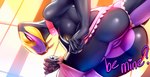 2017 anthro anthrofied bent_over big_butt bottomwear breasts butt clothed clothing collar digital_media_(artwork) english_text fangs female furgonomics garter_belt garter_straps generation_3_pokemon genitals holidays inside legwear long_fangs nintendo no_underwear non-mammal_breasts pink_eyes pokemon pokemon_(species) pokemorph presenting presenting_hindquarters pupils pussy raised_tail rear_view reptile scalie seviper shaded skirt skygracer slit_pupils smile solo stockings tail tail_under_skirt teeth text underwear valentine's_day