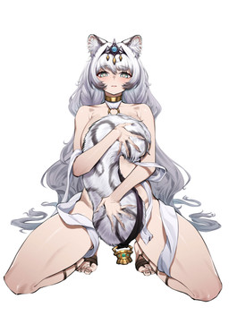 big_breasts breasts clothed clothing convenient_censorship crown female fluffy fluffy_tail grey_hair hair halter_top headgear holding_tail kneeling nipples partially_clothed solo tail tail_between_legs tail_censorship tiara ghosty_(xiaobai) arknights hypergryph studio_montagne pramanix_(arknights) animal_humanoid felid felid_humanoid humanoid mammal mammal_humanoid pantherine pantherine_humanoid snow_leopard_humanoid 2025 absurd_res hi_res