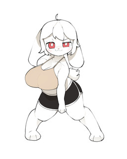 anthro big_breasts black_bottomwear black_clothing black_shorts bottomwear breasts cleavage clothed clothed_anthro clothed_female clothing crop_top dolphin_shorts eyebrows female female_anthro floppy_ears front_view fur hair looking_at_viewer lop_ears mouth_closed pose raised_eyebrow red_eyes shirt shorts simple_background smile solo standing topwear white_background white_body white_ears white_fur white_hair abyss_creature_(artist) lagomorph leporid mammal rabbit 2024 absurd_res digital_drawing_(artwork) digital_media_(artwork) full-length_portrait hi_res portrait