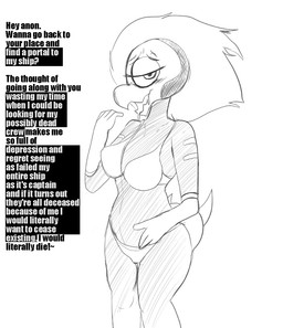 1_eye arthropod_abdomen beak bikini blush bodily_fluids breasts clothing drooling female hair half-closed_eyes narrowed_eyes saliva solo swimwear text two-piece_swimsuit kl0ndike cartoon_network steven_universe centipeetle alien alien_humanoid animal_humanoid arthropod arthropod_humanoid corrupted_gem gem_(species) humanoid insect insect_humanoid nephrite_(gem_species) black_and_white english_text monochrome
