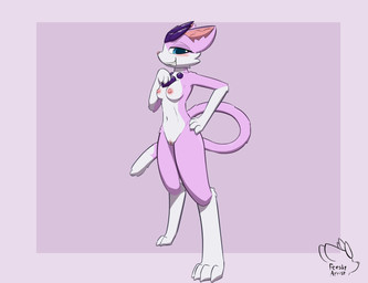 anthro breasts female genitals nipples nude pose presenting presenting_breasts presenting_vulva smug_grin solo vulva feeshyartist miu_(feeshyartist) felid feline mammal philikkahn hi_res pinup