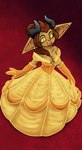 big_ears clothing dress female horn looking_at_viewer looking_up red_carpet solo tusks yellow_eyes bunny75 beauty_and_the_beast disney disney_princess beast_(disney) belle_(beauty_and_the_beast) goblin humanoid hi_res