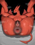 anal_hair angry anthro anus areola big_breasts big_butt blush bodily_fluids breasts butt butt_focus female gaping gaping_anus genitals huge_breasts legs_up nude orange_sclera pubes pubes_in_mouth puffy_anus pussy red_body red_tail shadow solo stray_pubes sweat tail wings im51nn5 satina_(series) lucia_(satina) demon absurd_res hi_res