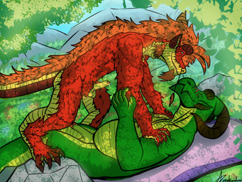 anthro duo male male/male nature outside outside_sex sex firemadnes dungeons_and_dragons hasbro mythology wizards_of_the_coast dragon dragonborn_(dnd) mythological_creature mythological_scalie scalie 4:3 absurd_res hi_res