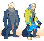 abs anthro balls biped blonde_hair blue_body blue_fur bottomwear clothing electronics flaccid foreskin fur genitals grey_body grey_fur hair hair_over_eye headgear headphones headset hoodie humanoid_genitalia humanoid_penis long_penis male muscular muscular_anthro muscular_male neck_tuft one_eye_obstructed pecs penis penis_poking_out penis_through_leghole plantigrade shorts simple_background solo topwear tuft whiskers white_background catsudon nintendo nintendo_switch hal_kailey mammal mustelid otter 2022 colored digital_media_(artwork)