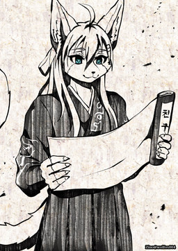 anthro asian_clothing clothing east_asian_clothing hanbok korean_clothing letter male scroll solo wolfox004 seo_mae_hyang_(assy3194) canid canine fox mammal hi_res