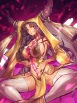 big_breasts black_hair breasts clothed clothing female grin hair horn legwear long_hair not_furry smile solo teeth thigh_highs yellow_eyes melon22 fate_(series) type-moon kiara_sessyoin demon humanoid hi_res