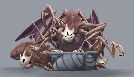 4_legs 8_arms ambiguous_gender anthro arthropod_abdomen fingers holding_mask mask multi_arm multi_leg multi_limb solo maximilian-scribbles hollow_knight team_cherry mask_maker_(hollow_knight) arthropod 2025 absurd_res hi_res