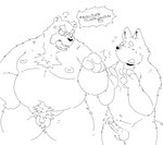 2024 angry anthro bear belly big_belly canid canine canis domestic_dog duo erection genitals hi_res japanese_text kemono male mammal moobs nipples overweight overweight_male penis penis_size_difference simple_background small_penis suishou0602 text white_background