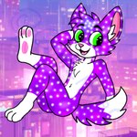 3_toes :3 anthro chest_tuft city city_background cosmic_fur crossed_legs feet glowing green_eyes happy inner_ear_fluff lo-fi looking_back male navel nude nude_anthro nude_male pawpads pink_background raised_leg simple_background solo toes tuft gold_mine0 nova_(gold_mine0) domestic_cat felid feline felis mammal 1:1