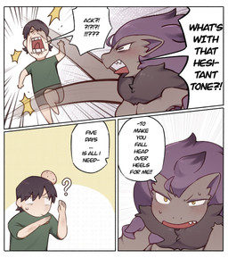 anthro biped black_body black_fur blush breasts clothed clothing dialogue duo exclamation_point eyelashes female fingers fur grey_body grey_fur hair male multicolored_body multicolored_fur purple_body purple_fur question_mark speech_bubble standing text yellow_eyes svkhaiminh nintendo pokemon camille_(svkhaiminh) kyle_(svkhaiminh) generation_5_pokemon human mammal pokemon_(species) shiny_pokemon zoroark comic english_text hi_res