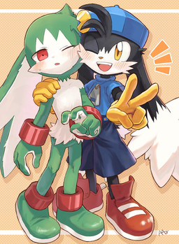 abstract_background anthro backwards_baseball_cap backwards_hat baseball_cap black_body black_fur blue_clothing blue_shirt blue_topwear bottomwear cheek_to_cheek clothing duo fangs footwear fur gesture gloves green_body green_fur hand_gesture handwear hat headgear headwear kemono looking_at_viewer male male/male one_eye_closed open_mouth open_smile red_clothing red_eyes red_footwear red_shoes red_sneakers shirt shoes shorts smile sneakers teeth topwear v_sign wink winking_at_viewer yellow_clothing yellow_eyes yellow_gloves yellow_handwear young young_anthro young_male amber_graygamma bandai_namco klonoa_(series) king_of_sorrow klonoa 2024 full-length_portrait hi_res portrait