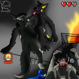 anal anal_penetration animal_genitalia animal_penis anthro balls black_body black_fur blue_eyes bodily_fluids butt butt_grab canine_genitalia canine_penis claws cum cum_in_ass cum_inside cum_on_ground dungeon duo ear_piercing erection eyes_closed fire fur gameplay_mechanics genital_fluids genitals gui hair hand_on_butt health_bar heart_symbol knot lamp male male/male male_penetrated male_penetrating male_penetrating_male master_sword melee_weapon nude open_mouth orgasm penetration penis piercing sex simple_background smile stand_and_carry_position standing standing_sex sword tail teeth toe_claws tongue tongue_out weapon jackiloid nintendo the_legend_of_zelda twilight_princess link_(wolf_form) softdiamond canid canine canis mammal wolf 1:1 2015