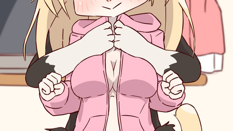 ambiguous_gender anthro assisted_exposure blush breasts clothing cute_fangs duo fangs female female/ambiguous inside medium_breasts neck_tuft nipples open_mouth presenting presenting_breasts presenting_partner sweater teeth topwear tuft undressing aogitsune_jitto domestic_cat felid feline felis mammal 16:9 2021 animated animated_png widescreen