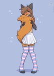 anthro biped black_body black_ears black_fur black_nose blue_eyes blush bottomwear brown_hair clothed clothing crossdressing femboy fluffy fluffy_tail fur gloves_(marking) hair leg_warmers legwear lgbt_pride male markings multicolored_clothing multicolored_leg_warmers multicolored_legwear multicolored_thigh_highs orange_body orange_fur orange_tail pattern_clothing pattern_legwear pattern_thigh_highs pride_color_clothing pride_color_leg_warmers pride_color_legwear pride_color_thigh_highs pride_colors skirt solo striped_clothing striped_legwear striped_thigh_highs stripes tail thigh_highs transgender_pride_colors white_body white_bottomwear white_clothing white_fur white_skirt fleurfurr canid canine fox mammal 2024 digital_media_(artwork) hi_res