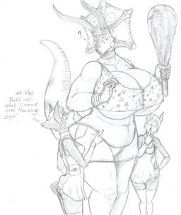 anthro big_breasts bottomwear breasts cleavage clothed clothing club_(weapon) confusion curvy_figure dialogue dress eyelashes facial_horn female finger_on_chin gesture glistening glistening_body group hand_gesture holding_object holding_weapon horn hourglass_figure huge_breasts inflatable jewelry legwear long_tail looking_at_another looking_down melee_weapon navel neckwear nipple_outline nose_horn open_mouth pointing purse purse_over_shoulder question_mark short_tail shorts size_difference small_waist spherical_breasts standing tail text thick_thighs thigh_highs topwear tribal tribal_jewelry trio weapon wristband blackfox85 jill_(blackfox85) nellie_(blackfox85) ulyssia animate_inanimate canid canine canis ceratopsian ceratopsid chasmosaurine dinosaur dobermann domestic_dog living_inflatable mammal marginocephalian ornithischian pinscher prehistoric_species reptile scalie triceratops 2015 english_text monochrome traditional_media_(artwork)
