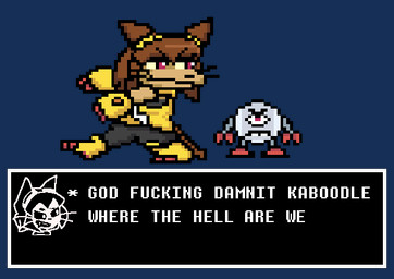1_eye anthro brown_hair clothed clothing dialogue dialogue_box duo female hair machine male profanity red_eyes simple_background tail tan_body text transparent_background white_body garmatatatas deltarune gameoverse glitch_productions kris_where_are_we undertale_(series) kaboodle_(gameoverse) kit_bodega domestic_cat felid feline felis mammal robot 2026 alpha_channel crossover digital_media_(artwork) english_text full-length_portrait meme pixel_(artwork) portrait