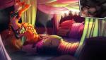 anthro bed black_nose blush candle canopy_bed clothed clothing crossdressing cutaway duo femboy fur furniture gold_(metal) hair harem harem_outfit horn imminent_sex inside licking licking_lips looking_pleasured male male/male multicolored_body multicolored_fur nude open_mouth orange_body orange_fur pillow seductive self_lick smile solo_focus tongue tongue_out tanks_(artist) niko_(kitroxas) quineas bovid bovine canid canine fox mammal 2016 digital_media_(artwork) hi_res