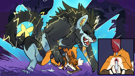 anal anal_penetration animal_genitalia animal_penis anthro anthro_on_feral anthro_penetrated backsack balls bestiality black_body black_fur blue_body blue_fur bodily_fluids brown_body brown_fur butt canine_genitalia canine_penis claws cum cum_in_ass cum_inside cum_on_balls digitigrade dominant dominant_feral dominant_pokemon duo electricity electrogenesis erection fangs feral feral_penetrating feral_penetrating_anthro finger_claws forest from_behind_position fur genital_fluids genitals green_eyes gynomorph gynomorph/male gynomorph_on_feral gynomorph_penetrated intersex intersex/male intersex_on_feral intersex_penetrated interspecies leaking_cum male male_penetrating male_penetrating_gynomorph male_penetrating_intersex multicolored_body multicolored_fur orange_body orange_fur outside penetration penile penile_penetration penis penis_in_ass penis_size_difference plant pokephilia quadruped red_penis sex teeth toe_claws tree white_body white_fur meldritchhorror nintendo pokemon mervyn canid canine fox generation_4_pokemon luxray mammal pokemon_(species) red_fox true_fox 16:9 2022 hi_res widescreen nonbinary_(lore) trans_(lore) trans_woman_(lore)