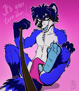 anthro bulge clothed clothing dialogue erection erection_under_clothing feet fingers foot_focus fur genitals holding_leash holding_object leash leashed_viewer looking_at_viewer male open_mouth penis simple_background smile solo spread_legs spreading tail teeth text toes tongue topless topless_anthro topless_male underwear underwear_only nikraccoom rekky_(teuslow) mammal procyonid raccoon digital_media_(artwork) english_text hi_res