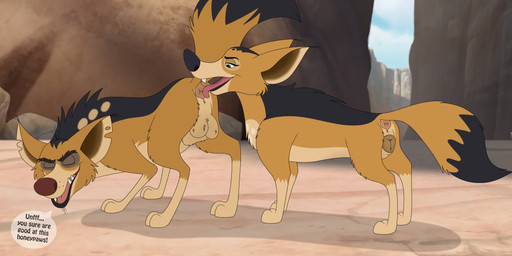 anal animal_genitalia animal_vulva anus backsack balls black_body black_fur black_markings black_nose brown_body brown_fur canine_genitalia canine_vulva cheek_tuft day dialogue dipstick_tail duo eyebrows eyes_closed facial_tuft female female_rimming_male feral feral_on_feral fur genitals leg_markings looking_at_another looking_at_partner male male/female markings multicolored_body multicolored_fur notched_ear open_mouth oral outside quadruped rimming sex sheath socks_(marking) speech_bubble standing tail tail_markings tan_body tan_fur tan_markings teeth text tongue tuft vulva skateryena disney the_lion_guard the_lion_king goigoi reirei_(the_lion_guard) black-backed_jackal canid canine canis jackal mammal 2026 absurd_res english_text hi_res