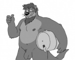 anthro balls black_nose eyewear flaccid foreskin genitals glasses keg male nipples nude overweight overweight_anthro overweight_male penis realistic_penis_size solo unretracted_foreskin whiskers vasuki mammal mustelid otter monochrome