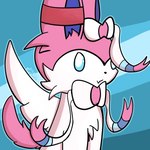 ambiguous_gender blue_background blue_eyes earband feral fur pink_body pink_fur simple_background smile solo tail white_body white_fur wings fleesoff nintendo pokemon flee_(fleesoff) eeveelution generation_6_pokemon pokemon_(species) sylveon 1:1 2021 digital_media_(artwork) hi_res