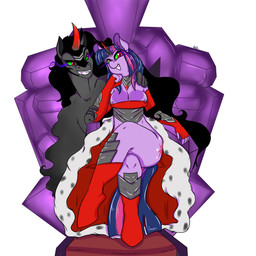 anthro anthrofied breasts chair clothing corruption crystal duo eye_mist fangs female furniture hair horn looking_at_viewer male multicolored_hair nipples purple_hair red_eyes robe sitting smoke teeth throne two_tone_hair geeflakes friendship_is_magic hasbro my_little_pony mythology king_sombra_(mlp) twilight_sparkle_(mlp) equid equine mammal mythological_creature mythological_equine unicorn 1:1 2013 digital_media_(artwork) hi_res
