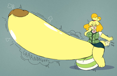 accessory air_inflation anthro balls balls_expansion bell_accessory big_balls big_penis black_eyebrows black_eyes blonde_hair blush bottomwear brown_glans clothing dipstick_tail enjoying expansion eyebrows genital_expansion genitals glans green_clothing green_panties green_topwear green_underwear green_vest gynomorph hair hair_accessory hairband hand_on_face hand_on_own_face huge_balls huge_penis hyper hyper_balls hyper_genitalia hyper_penis inflation intersex long_penis markings motion_lines onomatopoeia panties pattern_bottomwear pattern_clothing pattern_panties pattern_underwear penis penis_expansion pink_tongue red_hairband shirt solo sound_effects tail tail_markings tail_motion tailwag tan_tail_tip text thick_thighs three-quarter_view tongue tongue_out topwear underwear vest white_clothing white_panties white_shirt white_topwear white_underwear yellow_body yellow_ears yellow_penis yellow_tail beeblimp jalpunny animal_crossing nintendo isabelle_(animal_crossing) canid canine canis domestic_dog mammal shih_tzu toy_dog 2025 colored digital_media_(artwork) flat_colors