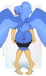 anthro anus avian_feet beak blue_body blue_feathers blue_hair bottomwear bottomwear_down butt clothed clothing eyewear feathered_wings feathers female genitals glasses hair humanoid_genitalia humanoid_vulva looking_at_viewer nude panties panties_down pants pants_down partially_clothed ponytail presenting presenting_hindquarters presenting_vulva raised_tail rear_view scuted_arms scutes simple_background small_butt smile solo standing tail tail_feathers tied_hair underwear underwear_down undressing vulva wings w4g4 vee_(sterlingskies) avian bird corvid corvus_(genus) oscine passerine raven 2022 hi_res signature smaller_version_at_source